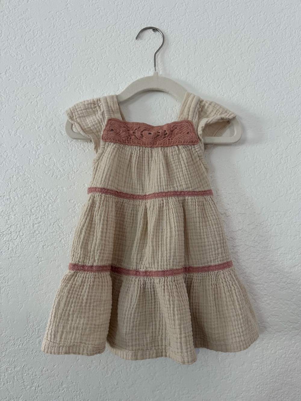 Carter's Cream Tiered Dress with Dusty Rose Trim